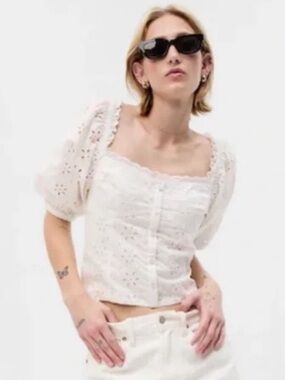 Gap Eyelet Corset Peplum Top‎ White Small